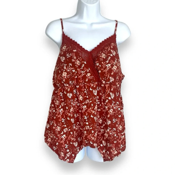 No Boundaries Rust Floral Lace Trim Cami Top XXL - Picture 7 of 9